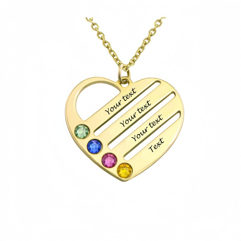Collier personnalisé avec cœur, prénom et pierre de naissance - Bijou de famille gravé sur mesure