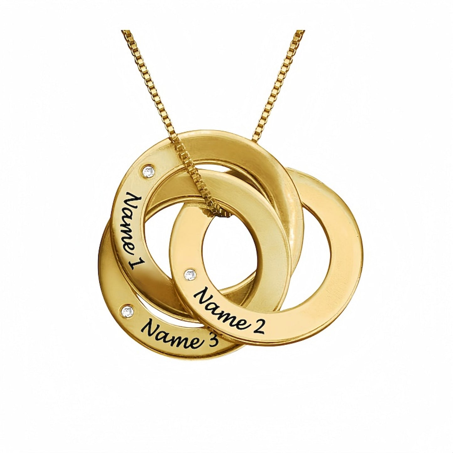 Collier personnalisé à anneaux russes entrelacés - Gravure personnalisée de 3 noms | Cadeau de famille