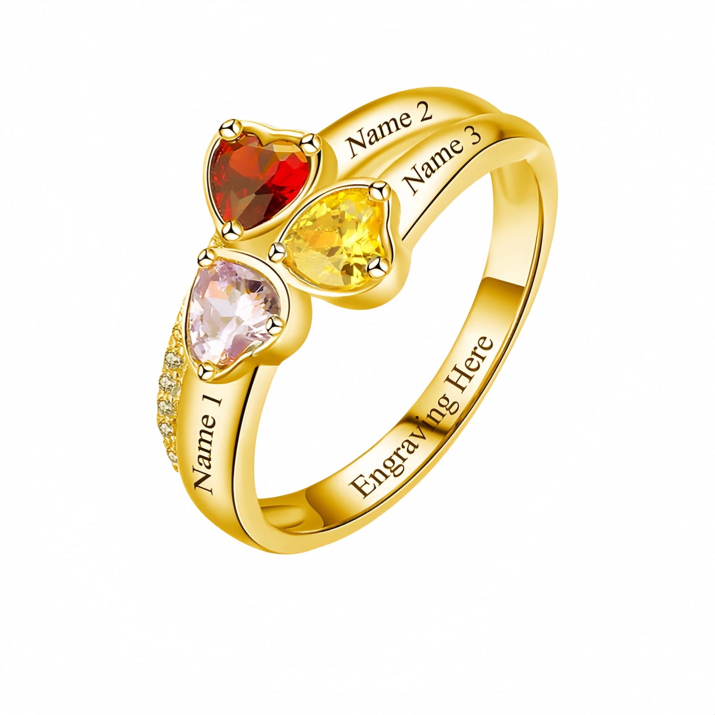 Bague personnalisée avec 3 pierres de naissance pour femme - Bague gravée sur mesure pour la famille et les mères