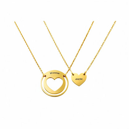 Ensemble de colliers assortis mère-fille personnalisés - Cœur en argent sterling gravé sur mesure