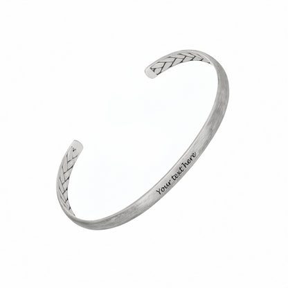 Handmade engraved 925 sterling silver cuff bracelet with braided ends for men.
