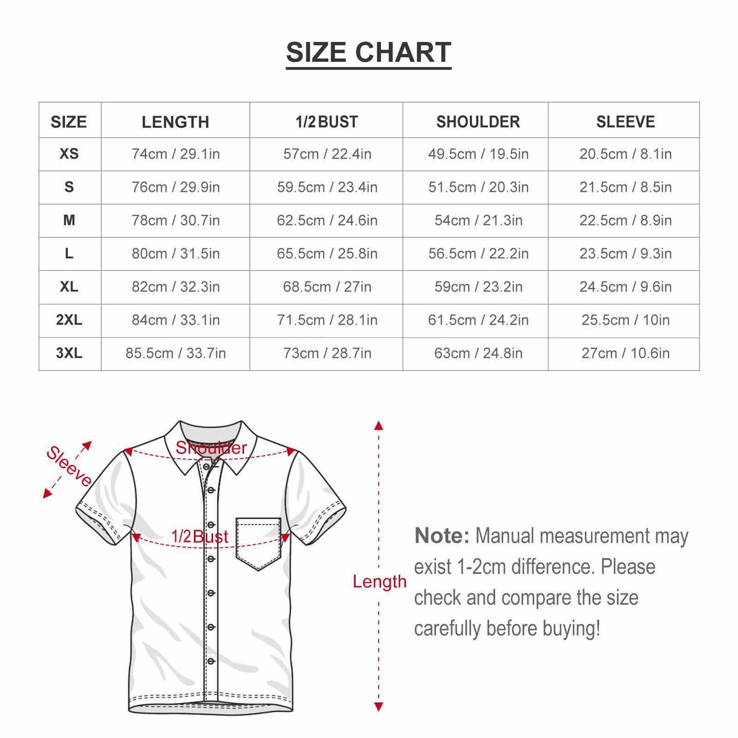 Hawaiian Shirt Size Chart And Measurements For Custom Summer Wear.