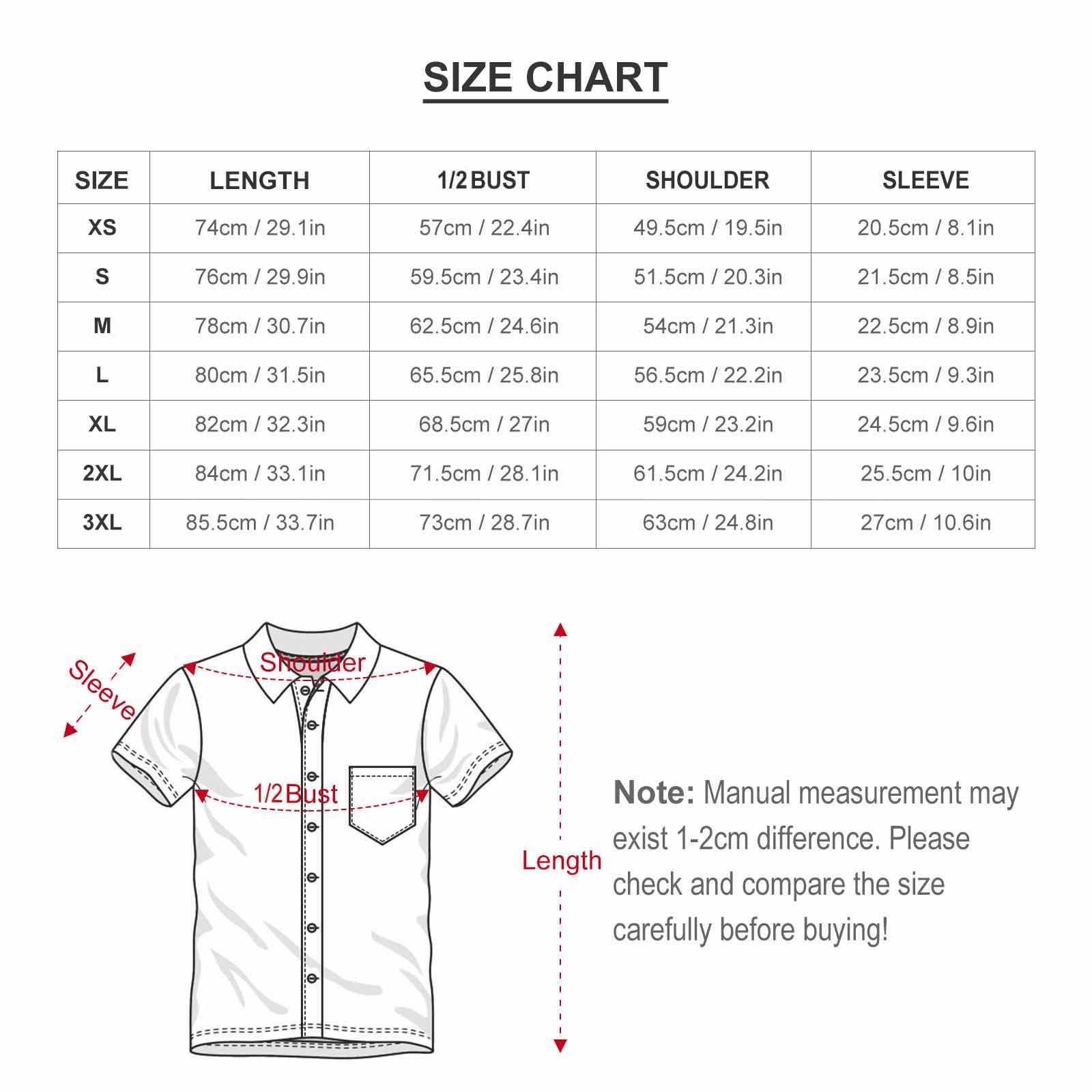 Hawaiian Shirt Size Chart And Measurements For Custom Summer Wear.