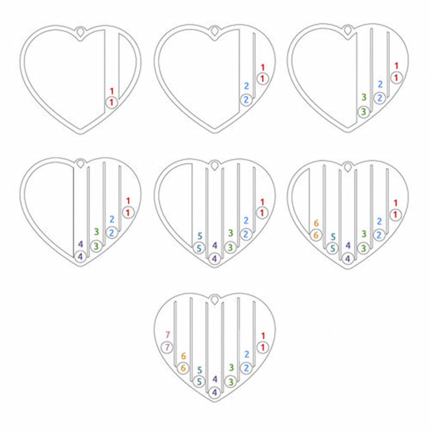 Heart name necklace customization options. Choose 1-6 names and birthstone placements.