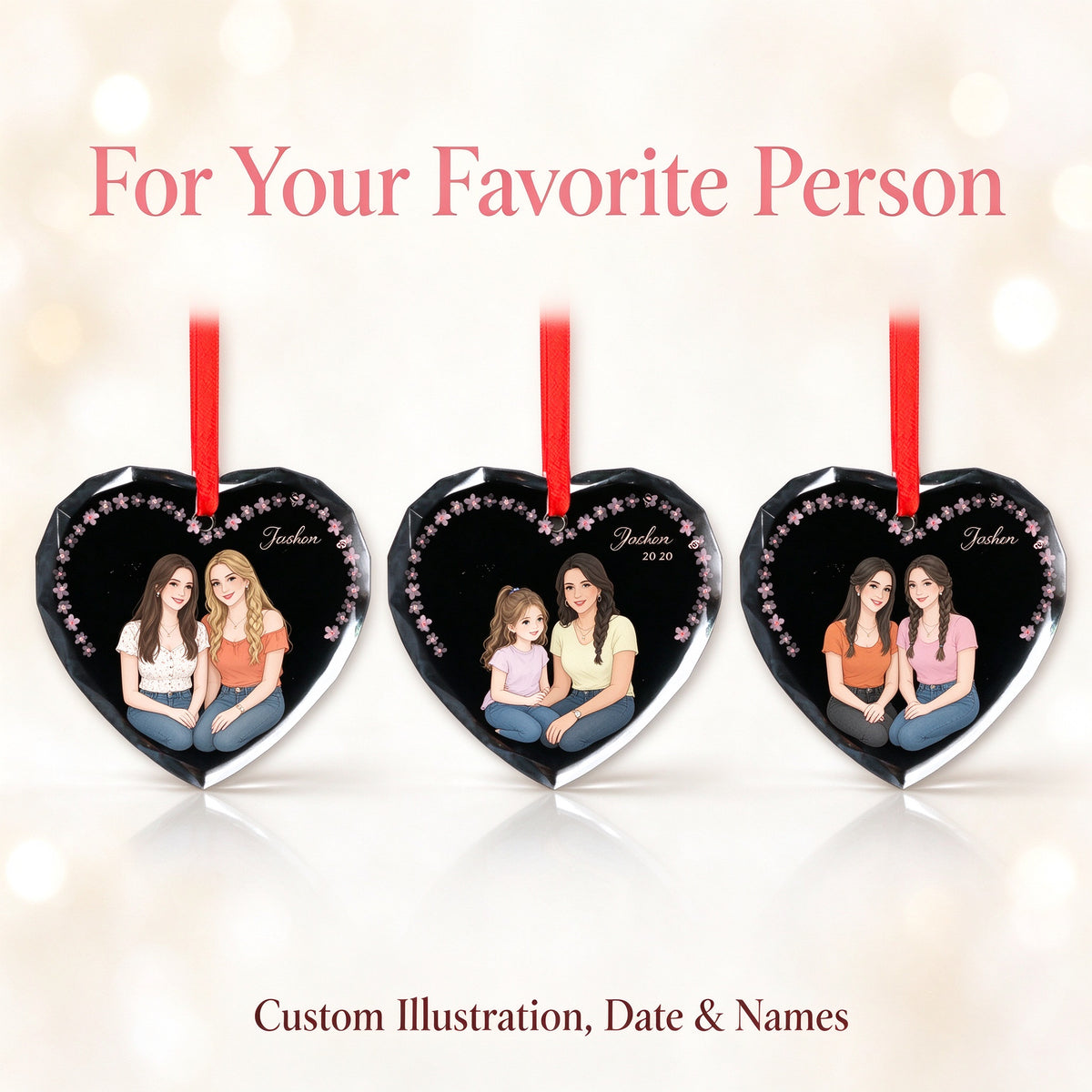 Personalized Heart Photo Christmas Ornament, Custom Best Friend Keepsake Gift - centerpiece display