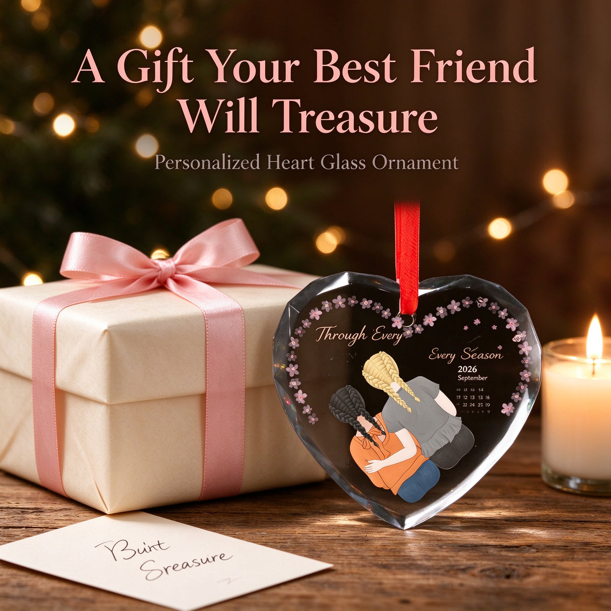 Personalized Heart Photo Christmas Ornament, Custom Best Friend Keepsake Gift - main product view