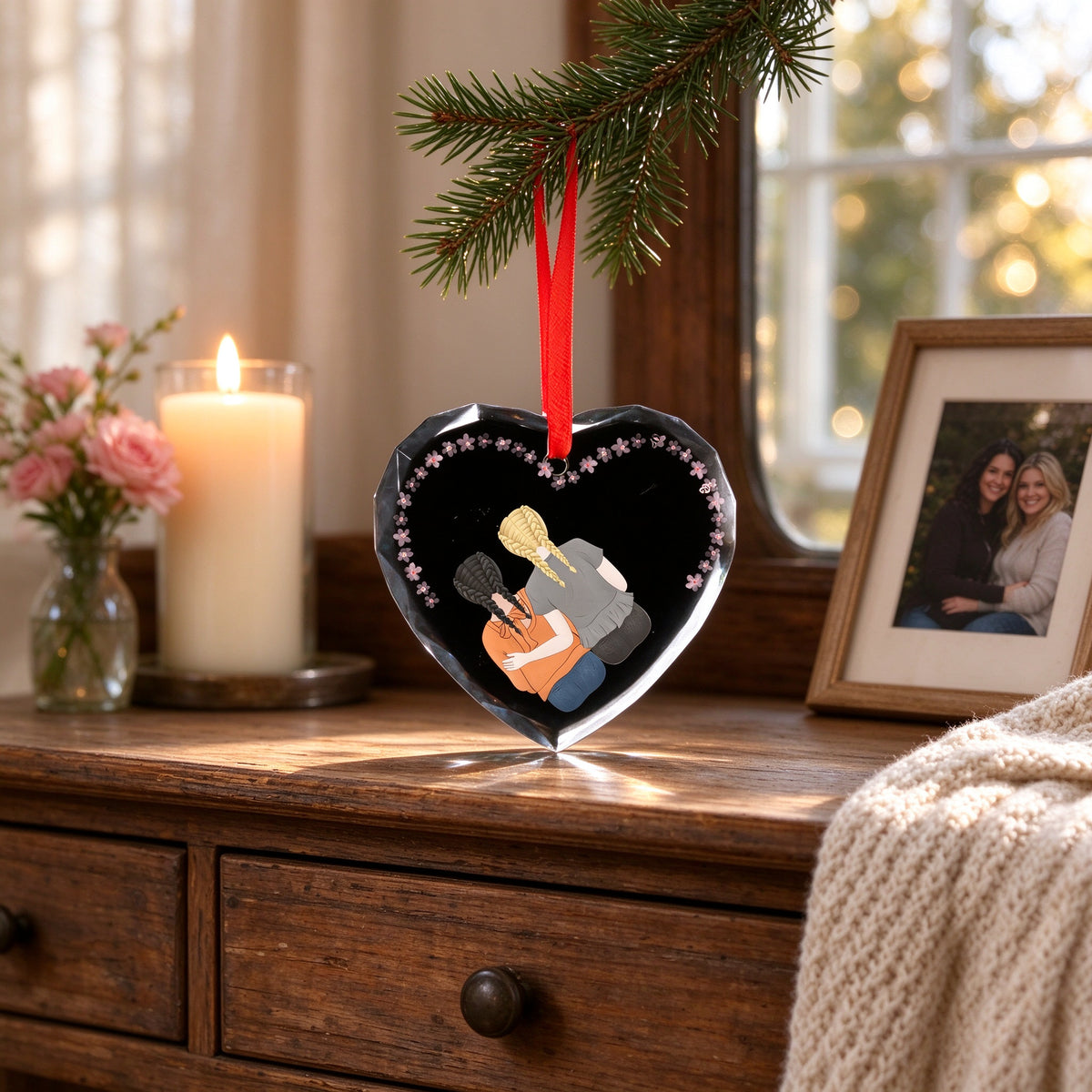 Personalized Heart Photo Christmas Ornament, Custom Best Friend Keepsake Gift - custom options or details