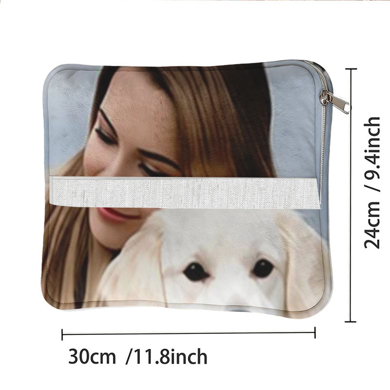 Close-up of HD pet photo print on soft flannel fabric
