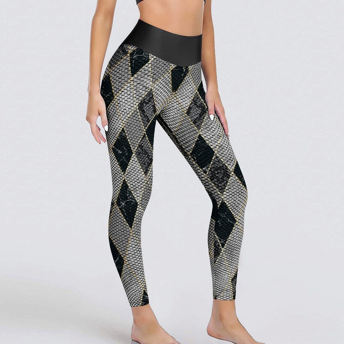 Full Front View: Custom Tummy Control Argyle Scrunch Butt Lifting Leggings