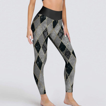 Full Front View: Custom Tummy Control Argyle Scrunch Butt Lifting Leggings