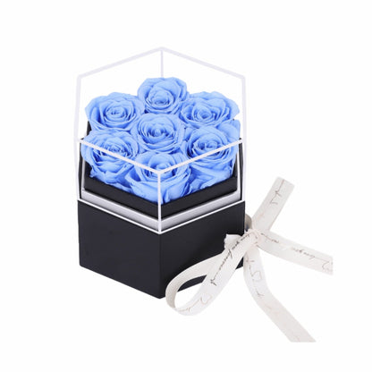 Sky Blue Immortal Roses in Black Box; Eternal Flowers Delivery; Personalized Luxury Gift.