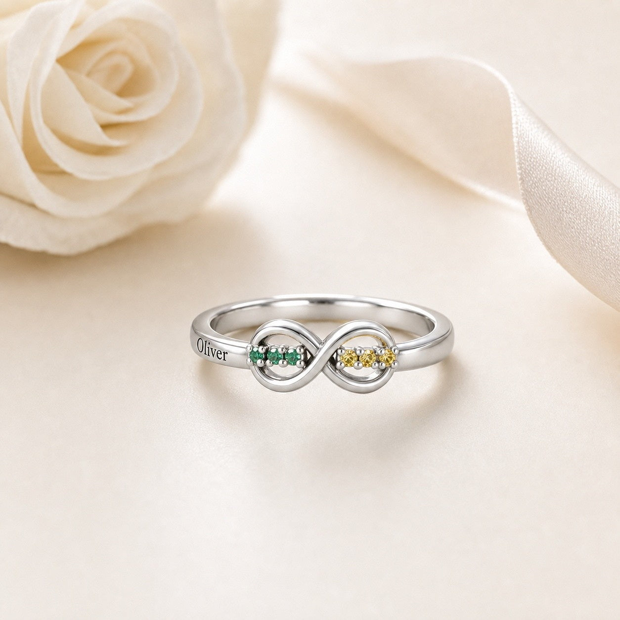 Custom custom-infinity-birthstone-name-ring scene view for p
