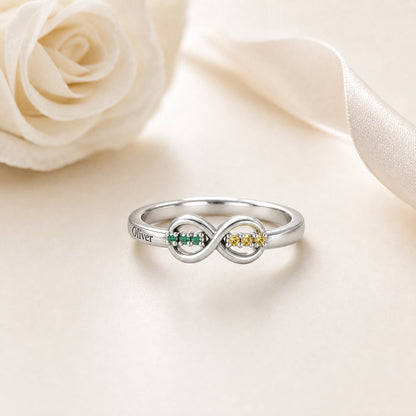 Custom custom-infinity-birthstone-name-ring scene view for p