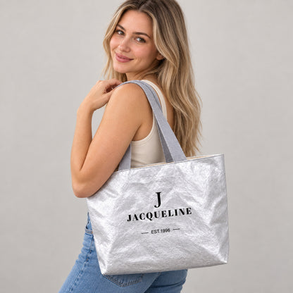 Personalized Classic Tote Bag with Initial Name and Year - gift and everyday carry scene