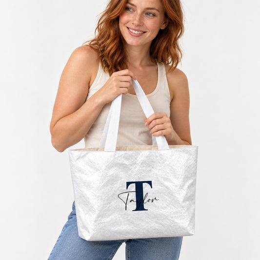 Personalized Initial Tote Bag with Script Name - personalization detail view