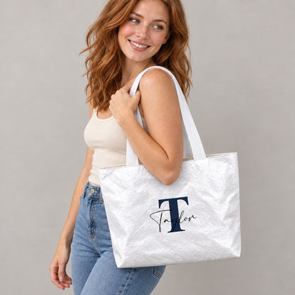 Personalized Initial Tote Bag with Script Name - gift and everyday carry scene