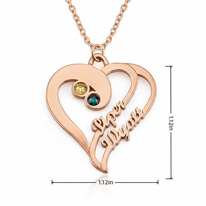 Full view of the personalized heart pendant (1.12inch size) suspended on a silver chain.