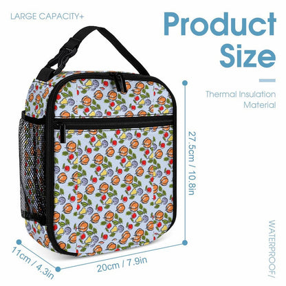Thermal Lunch Bag size (20cm/7.9in) and large capacity, with waterproof material details.