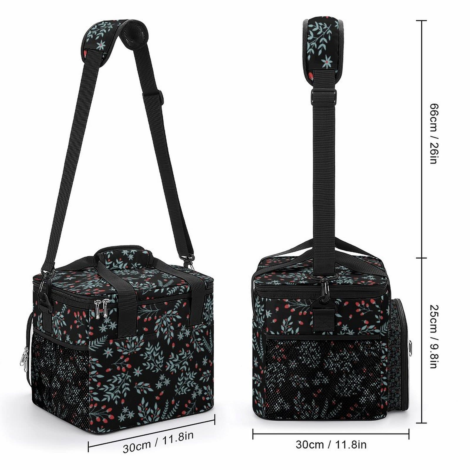 Large Personalized Cooler Bag dimensions (11.8") and adjustable padded shoulder strap.