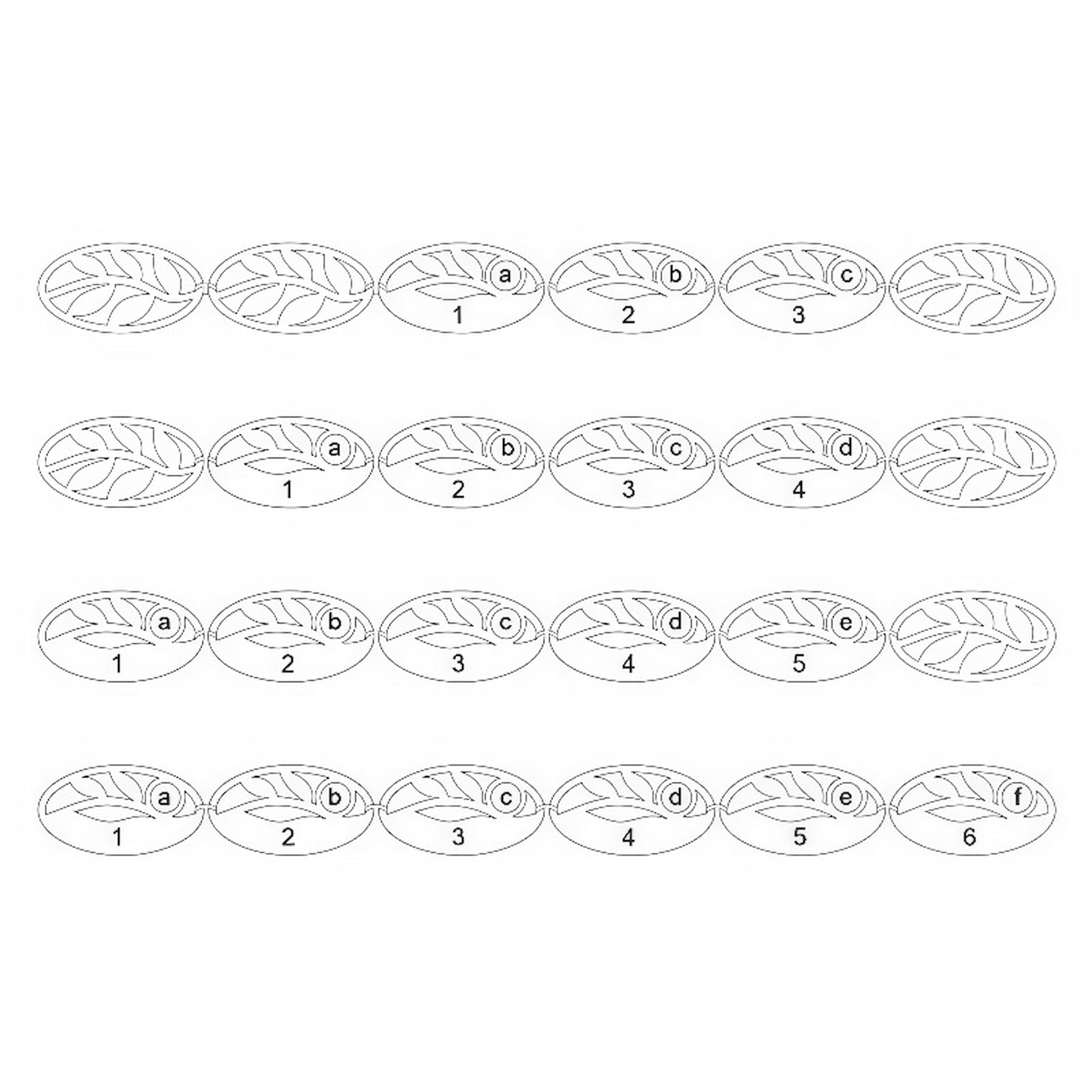 Diagram: Personalized Leaf Bracelet Engraving Layout Options for 3 to 6 Names.