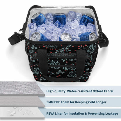 Leakproof Insulated Lunch Bag interior with ice, showing EPE foam, Oxford fabric, and PEVA liner.