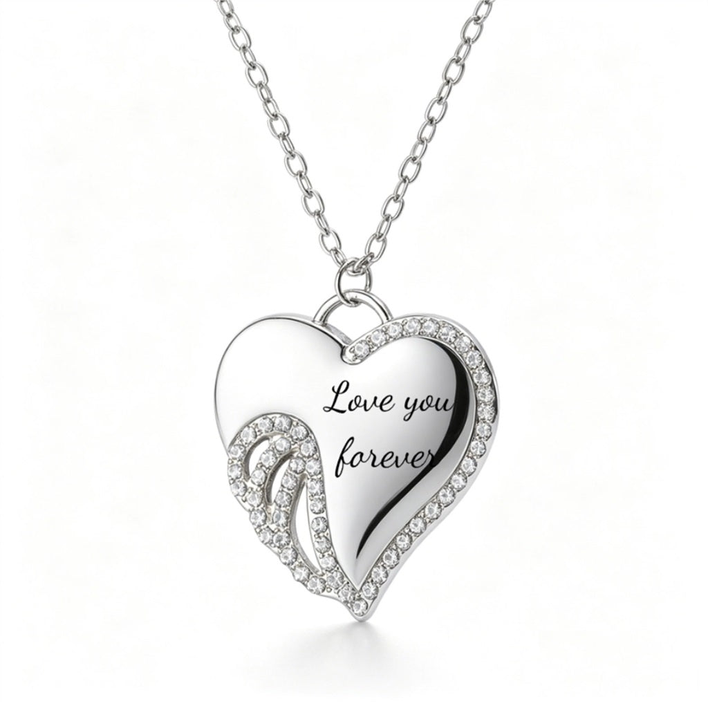 Angel wing heart necklace front view