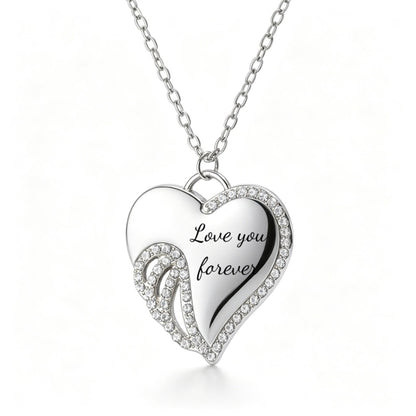 Angel wing heart necklace front view