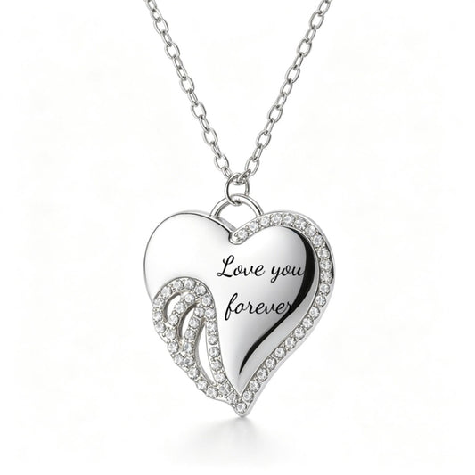 Angel wing heart necklace front view