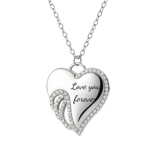Love You Forever Angel Wing Heart Necklace in Sterling Silver
