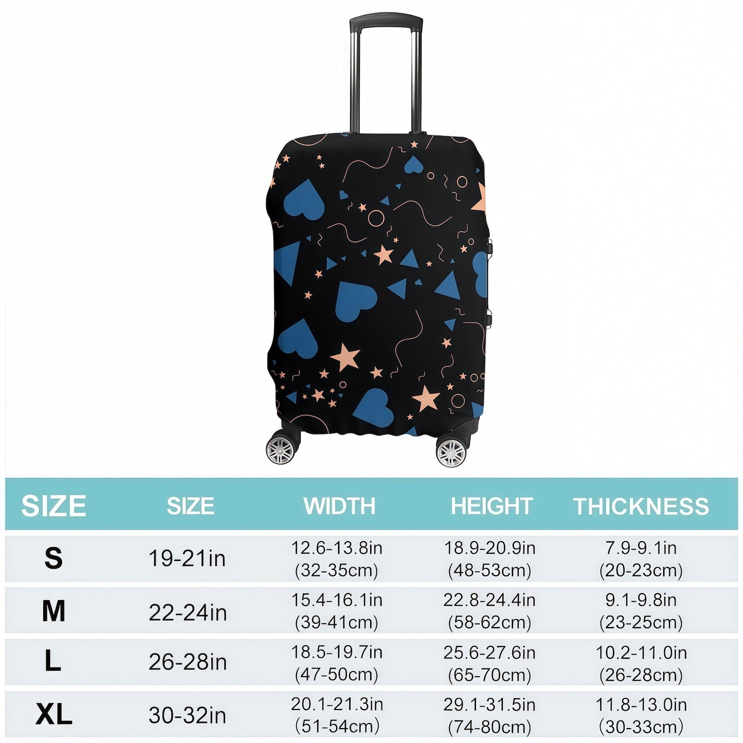 Size Chart for Luggage Covers Fitting 19 to 32 Inch Suitcases.
