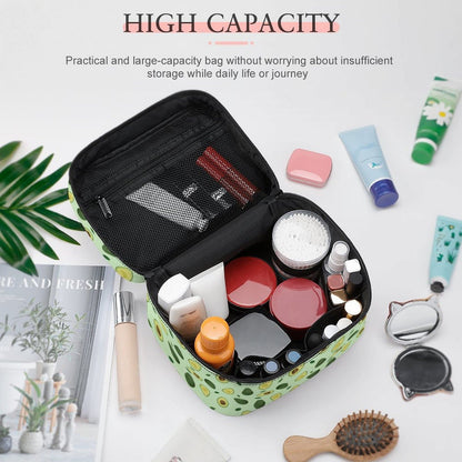 Large capacity travel makeup case organizer in avocado print for women
