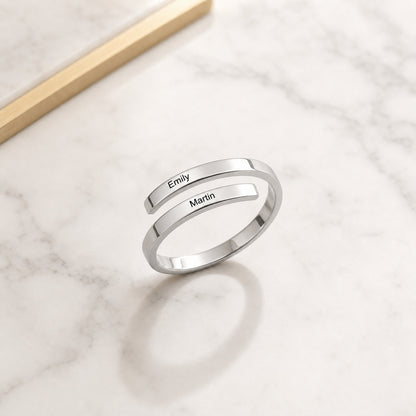 Custom couple band ring styled as a keepsake gift