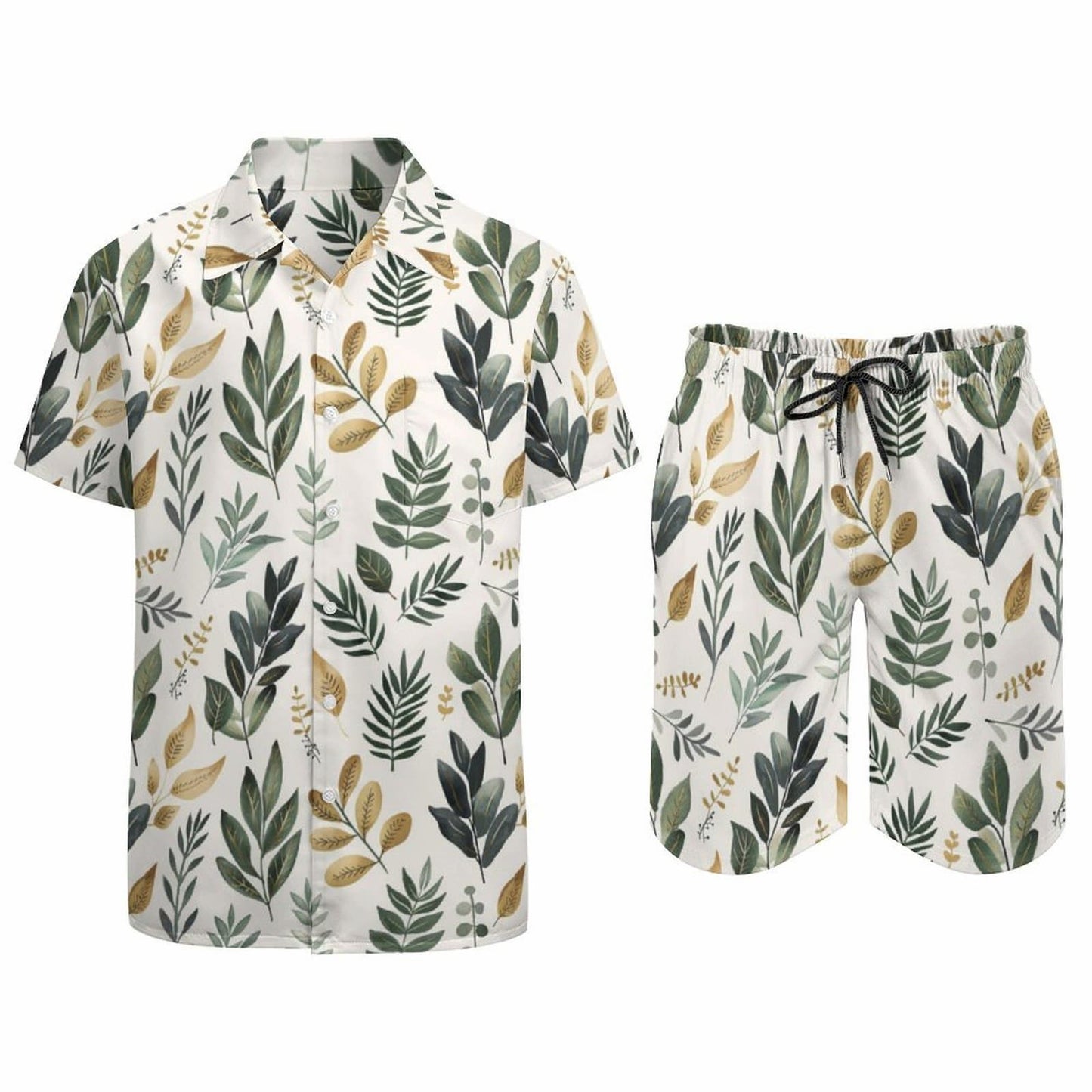 Matching Shorts Shirt Floral Print Flat Lay Mens 2 Piece Outfits.