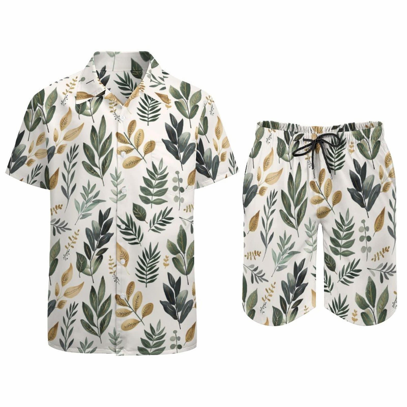 Matching Shorts Shirt Floral Print Flat Lay Mens 2 Piece Outfits.