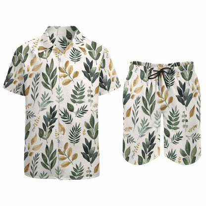 Matching Shorts Shirt Floral Print Flat Lay Mens 2 Piece Outfits.