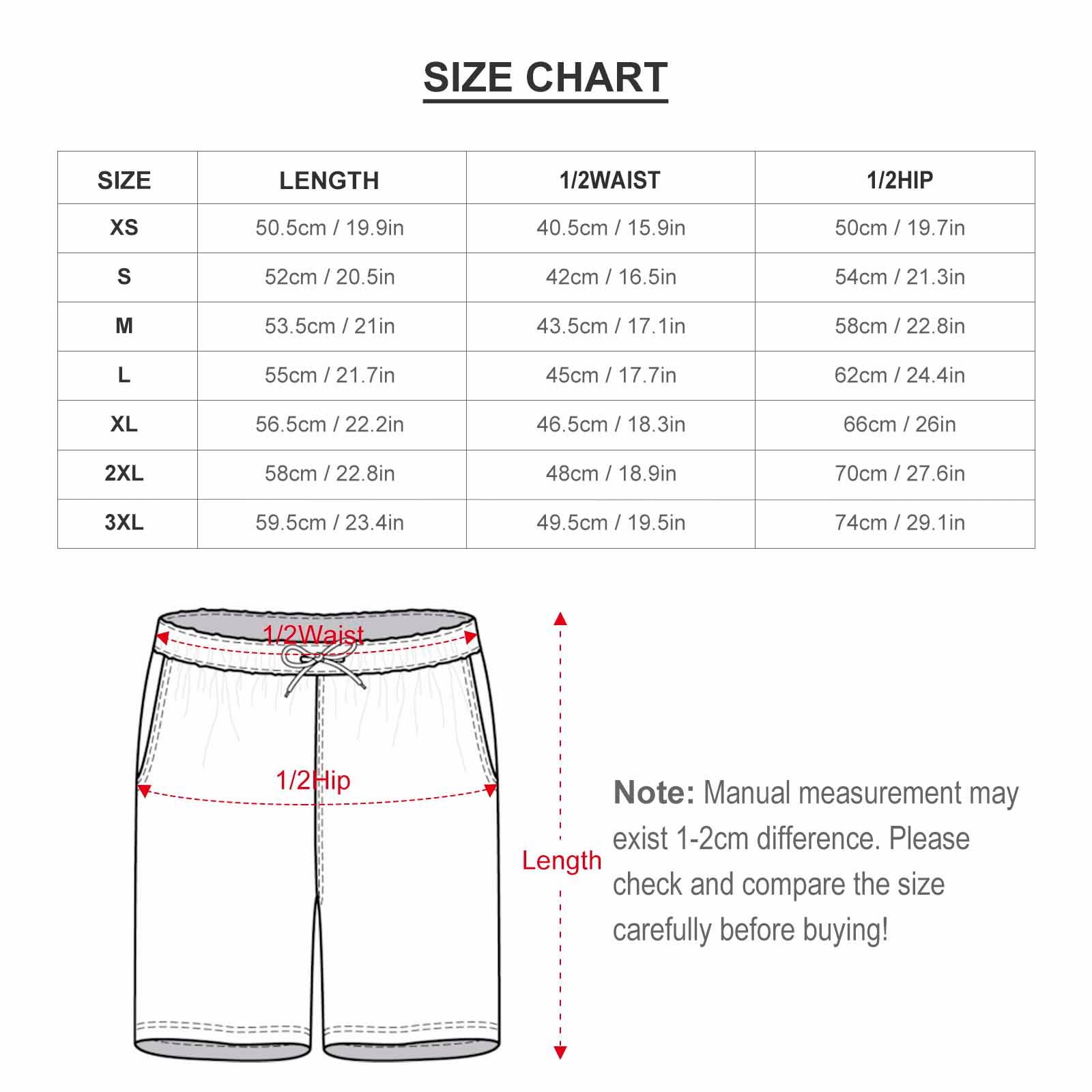 Matching Shorts Size Chart Waist And Hip Measurements.