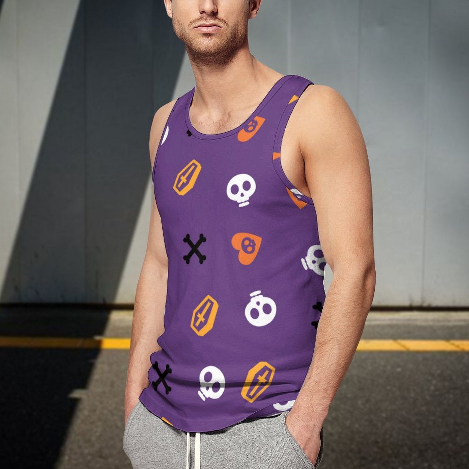 Full Print Men's Beach Running Tank Top. Cotton Sleeveless design.