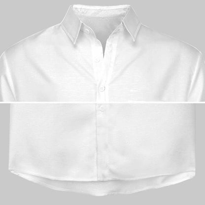 Custom button down men's shirt collar and placket detail.