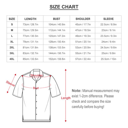 Size chart for men's custom shirt showing bust and length measurements.