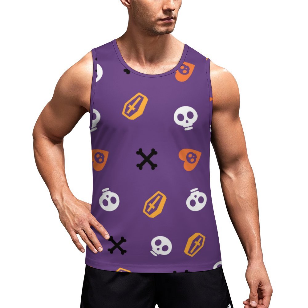Men's Custom Full Print Cotton Muscle Tank Top for Gym Fitness. Halloween pattern.