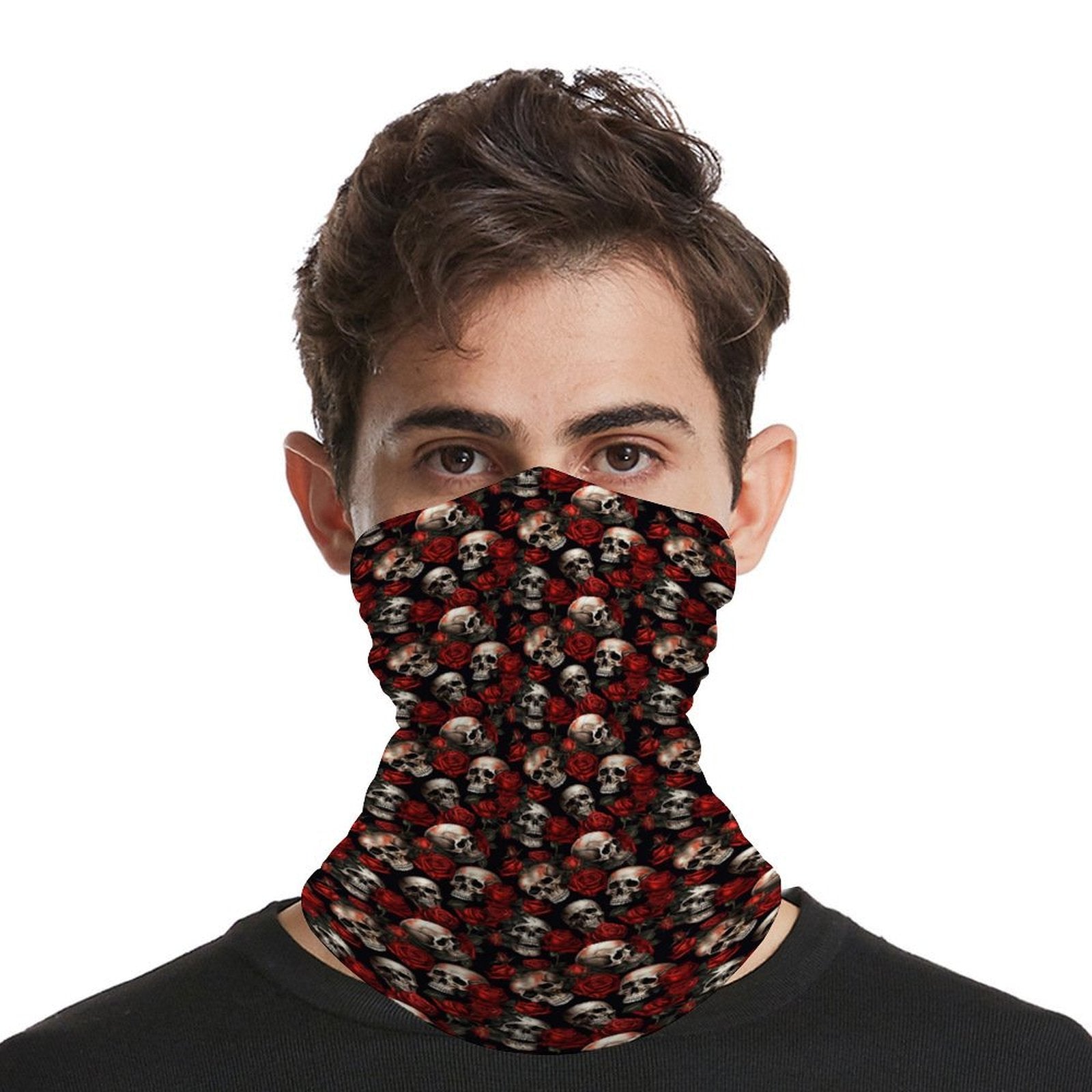 Men's Custom Skull & Rose Face Mask. Reusable Breathable Neck Gaiter.