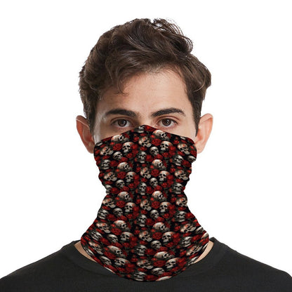 Men's Custom Skull & Rose Face Mask. Reusable Breathable Neck Gaiter.