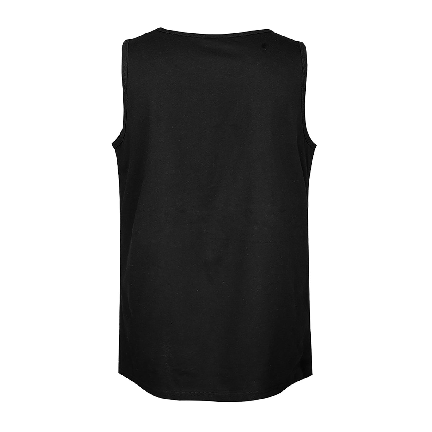 Back flat lay view of solid black Men's Casual Tank Top / Sleeveless Muscle Tee.