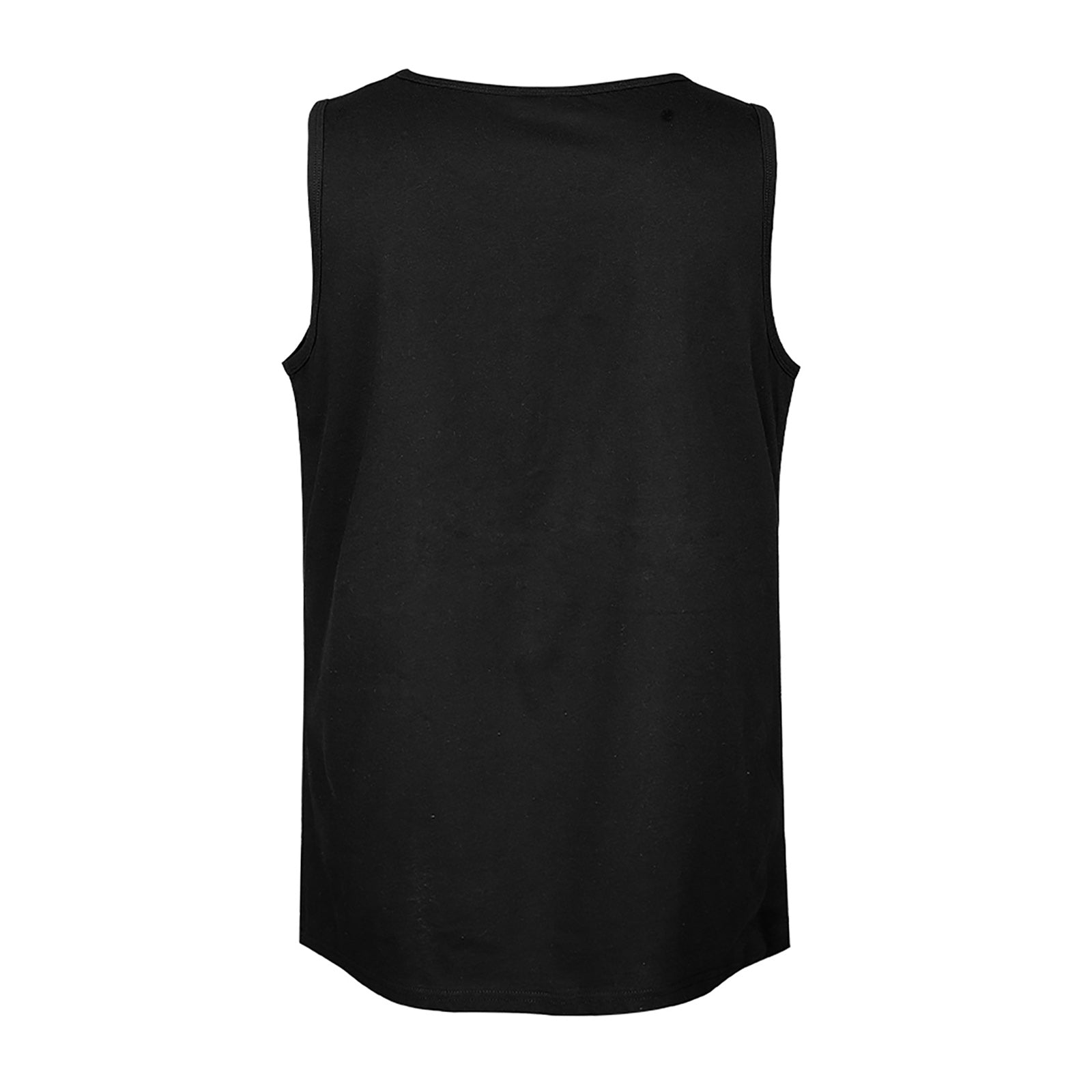 Back flat lay view of solid black Men's Casual Tank Top / Sleeveless Muscle Tee.