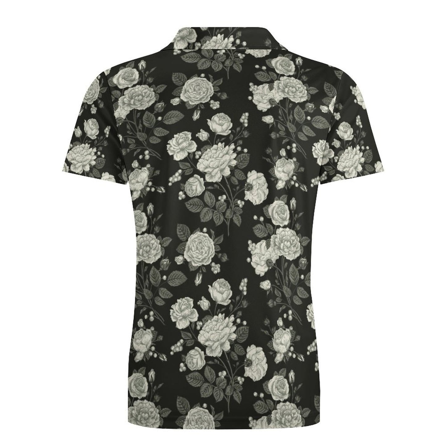 Men's Slim Fit Floral Print Short Sleeve Polo Shirt. Product back view.