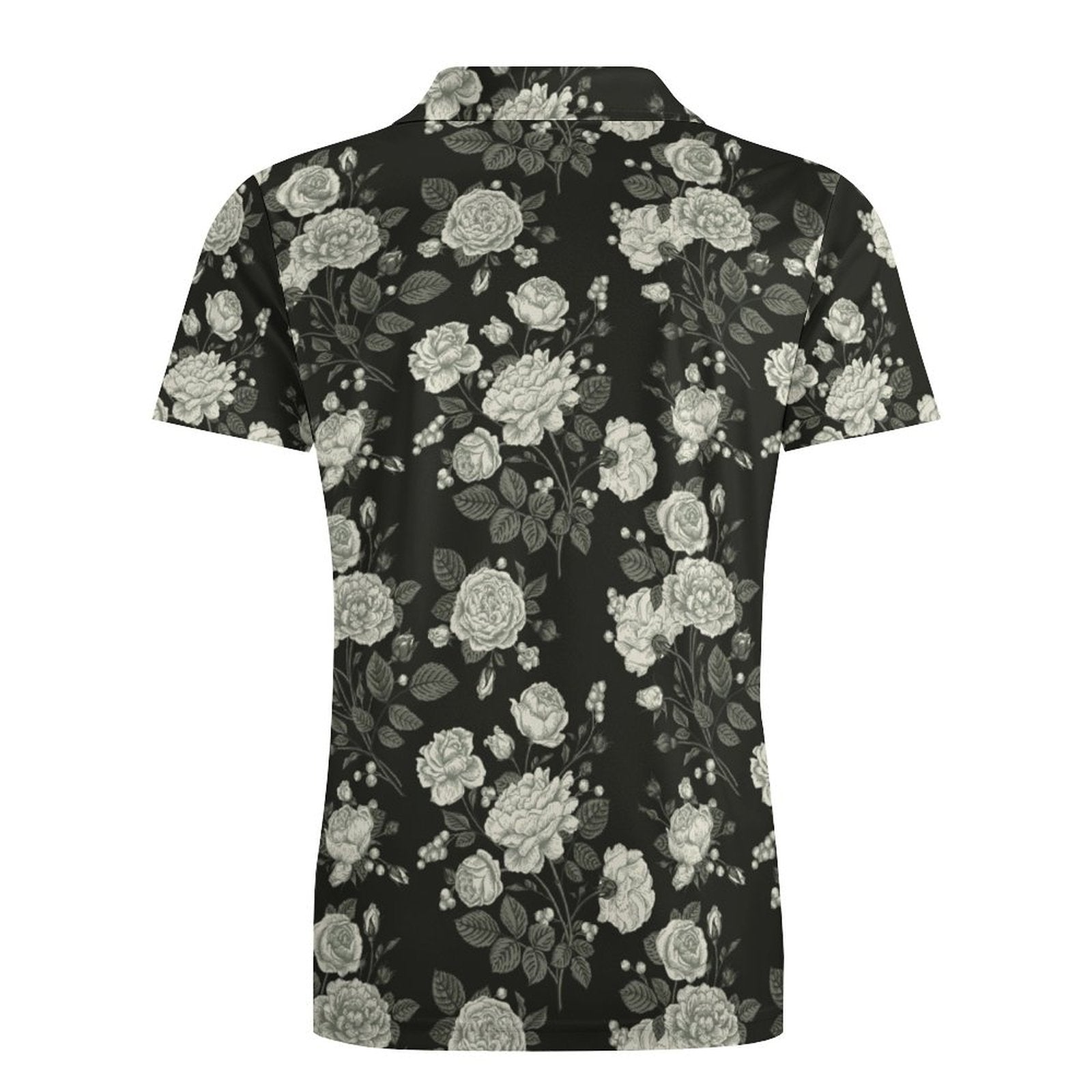 Men's Slim Fit Floral Print Short Sleeve Polo Shirt. Product back view.