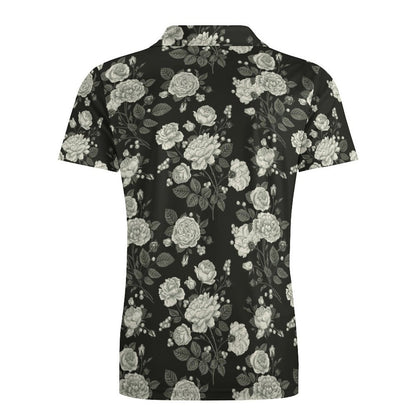 Men's Slim Fit Floral Print Short Sleeve Polo Shirt. Product back view.