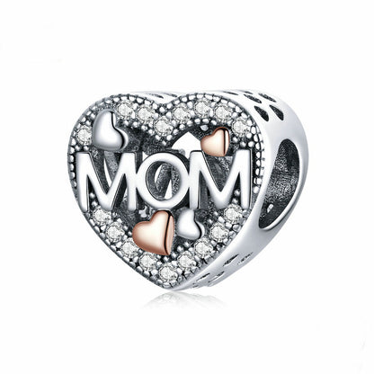 MOM heart charm with rose gold accent; 925 sterling silver mother's day gift.
