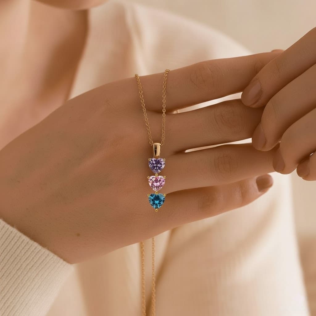 Detailed close-up of the heart pendant setting, emphasizing custom jewelry craftsmanship.