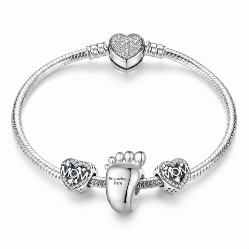 Custom Sterling Silver Charm Bracelet for Mother Day Gift from Daughter Son